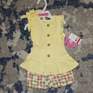 dELiA*s Yellow Ruffle Top and Plaid Shorts Set With Headband.